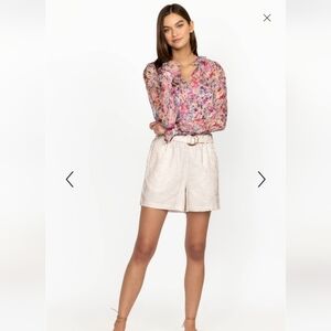 Johnny Was Jade Anita Paperbag Short, White Textured Floral, Size Small, No Belt